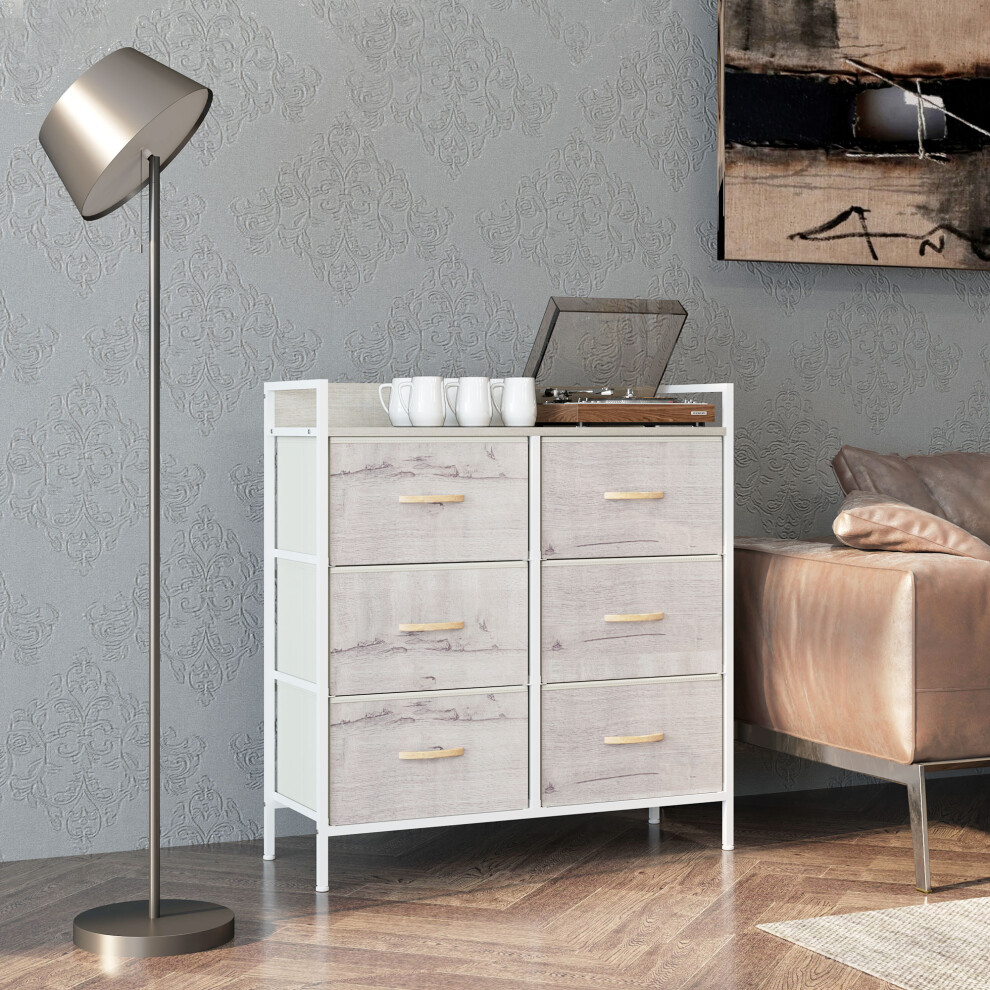 Homcom Bedroom Chest Of Drawers 6 Drawer Dresser W/ Shelf, Natural