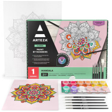 ARTEZA szm szerinti festk felnotteknek, 12 x 16 hvelyk, 21 darabos Mandala festk szm szerint kszlet 1 vszonpanellel, 12 akrilfestkkel, 5 ecse