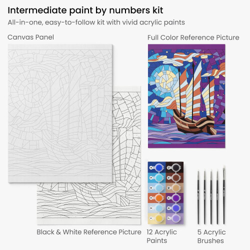 Arteza Pintar por Números para Adultos, 12x16 Polegadas, 21 Peças, Kit Barco 2