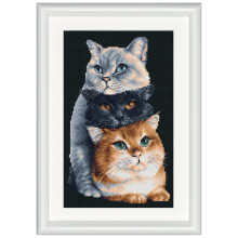 Dutch Stitch Brothers - Counted Cross Stitch Kit - DSB015 - Three Cats - Black Aida - 10.2 x 7.1 Inch - DIY for Adults