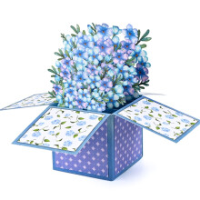 POPGIFTU Aquarel Vergeet-mij-niet Boeket Groetkaart Blauwe en Paarse Wilde Bloemen, Handgemaakte 3D Bloem Pop-up Kaart
