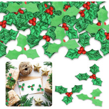Kerstversiering met hulst en bessen 100 stuks Mini Craft Berry Greens Leaf Pailletten voor kerstkrans Arrangement DIY knutselen voor kerstversier