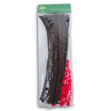 Kit de Artesanato de Natal - Filtros Castanhos e Pompons Vermelhos - 96 Peças - Faça Renas e Mais!