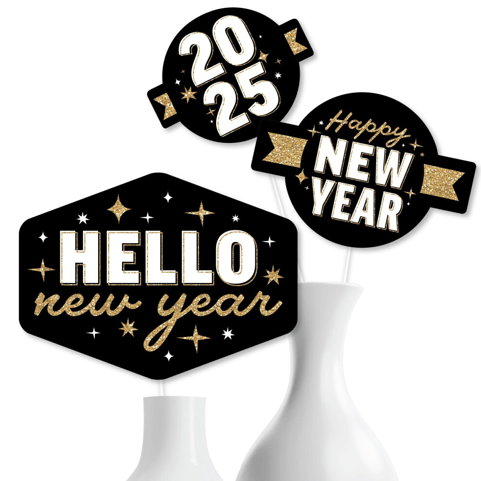 Grote Stip Van Geluk Hallo Nieuwjaar - 2025 Nye Party Centerpiece Sticks - Tafeldecoraties - Set Van 15-image
