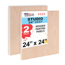 U.S. Art Supply Obehandlade Träramar för Målning, 2 Pack 24x24 tum - Studio Björk Canvas 3/4" Djup