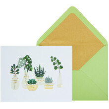 Tarjetas de notas NIQUEA.D en caja con dise   o de plantas de interior. Incluye un interior personalizable en blanco y un sobre a juego. Juego de 1