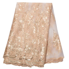Old DIrd African Lace Fabric 5 Yards Lace French Lace Fabric Embroidered and Sequins Lace Fabric for Wedding Beige 1