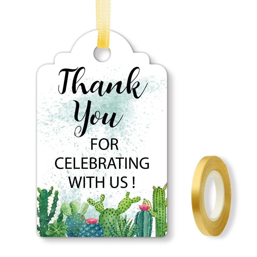 Grazie Per Aver Festeggiato Con Noi, Etichette Di Ringraziamento Greenery Per Bomboniere, Feste Nuziali, Compleanni, Feste E Baby Shower, Etichette Regalo Di Ringraziamento Con Corda, 50 Pezzi.-image