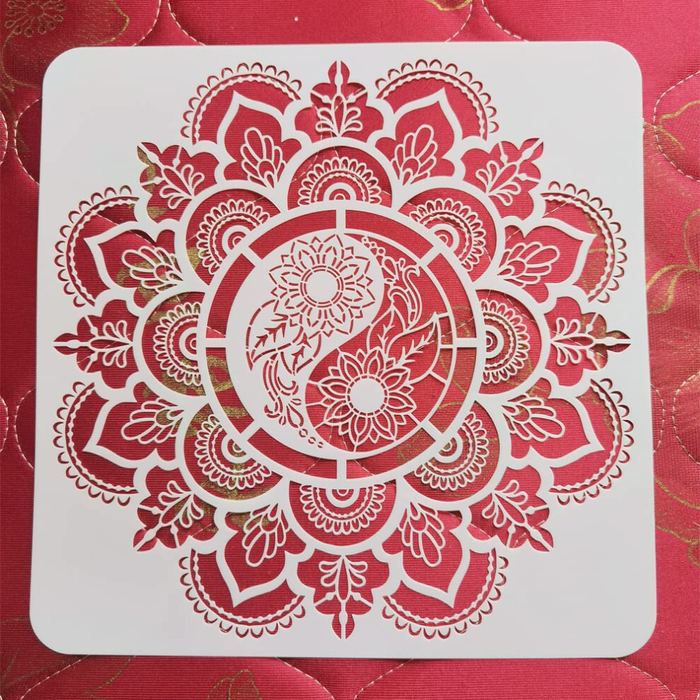 Diy Crafts 12X12 Inches Mandala Stencil Yinyang Reusable Stencil For Furniture Crafts Wood Scrapbook Art Painting Floral Stencil 0.3Mm(12Mil) 768497386327
