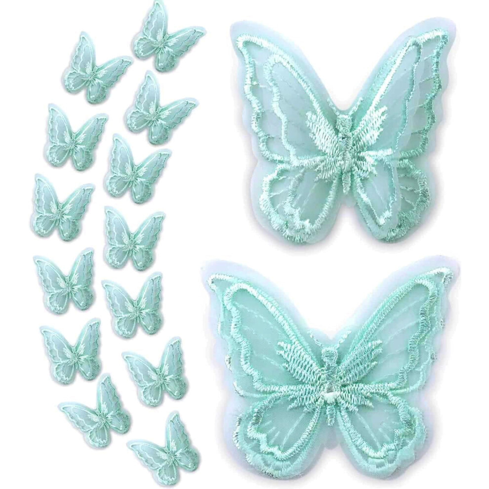 Lot de 16 patchs d  coratifs en dentelle papillon, double couche, en organza, broderie, couture, pour robe de mari  e, chapeau, accessoires (bleu)