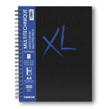 CANSON XL getextureerde gemengde media 300 g/m2 A4-papier medium korrel spiraalkussen lange zijde 34 witte vellen ideaal voor professionele kunstenaa