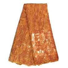 Tngan Paljett Spets Tyg Elegant Broderi Blommor Afrikansk Spets Glitter Nigerianskt Tyll Nt fr smnad Brllopsklnning 5 Yards Orange