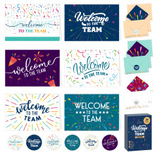 Decorably 24 Pack 6x4in Welcome To The Team Cards with Envelopes and Stickers 6 Festive Designs Welcome Cards for New Employees Blank Inside