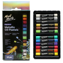 Mont Marte Metallic Oil Pastels Signature 12pc Assorted Metallic Colors Vibrant and Buttery Versatile Art Pastels for Blending Layering & Shading