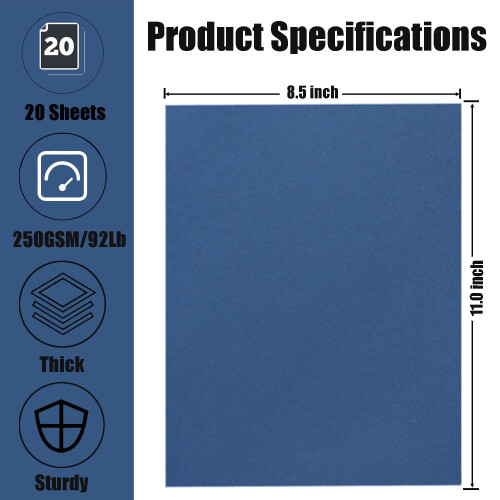 Hysiwen 20 Folhas Cartão Azul Marinho 8.5 x 11 Polegadas, 250gsm/92 lb Papel Craft 1