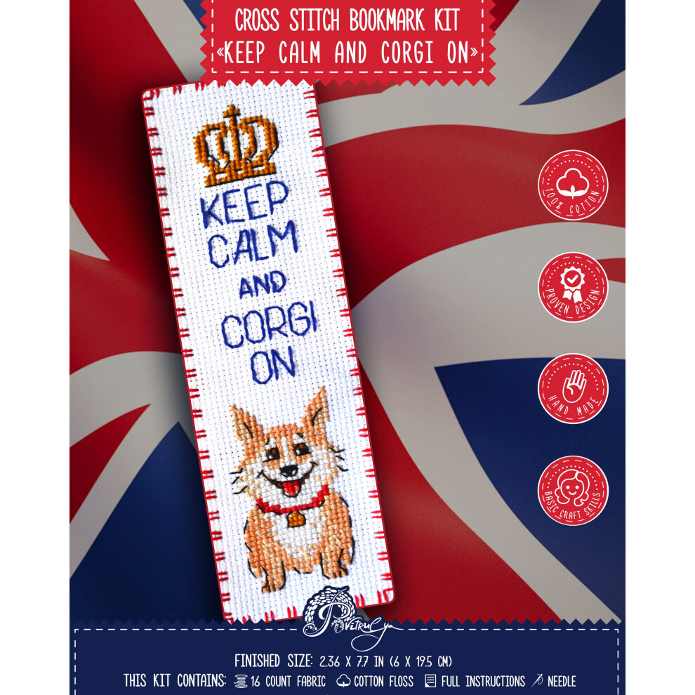 Kit De Punto De Cruz Povitrulya ""Keep Calm And Corgi On"": Juego De Marcadores De Libro De Bordado Diy Para Adultos Con Patr N De Papel, Lienzo Ai-image