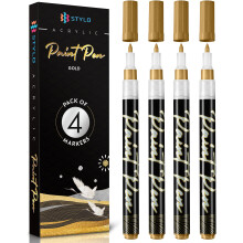 Pennarelli acrilici metallizzati Stylo, confezione da 4 - Pennarelli dorati - Pennarelli acrilici metallizzati permanenti a punta fine per pittur
