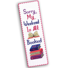 'Sorry My Weekend is All Booked' - Counted Cross Stitch Kit for Adults - Snarky Embroidery Set with Funny Inspirational Quote Gifts for Reader Boo