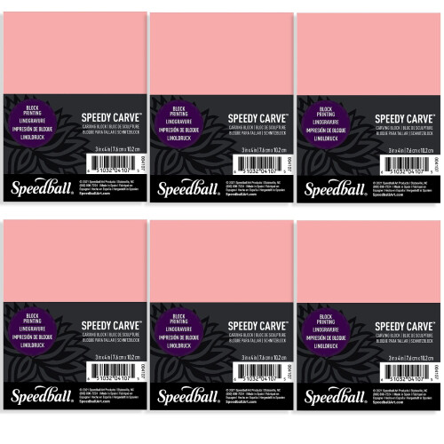 Bloco de Carvão Speedball Speedy-Carve, Retângulo, Rosa, 3 x 4 Polegadas (Pacote com 6)