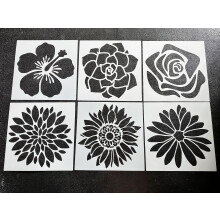 HELLATHUN 6 St   ck wiederverwendbare gro   e Blumenschablonen (30,5 x 30,5 cm), Sonnenblumenschablone, Rosenschablone, Dahlienschablone, Blumenschab