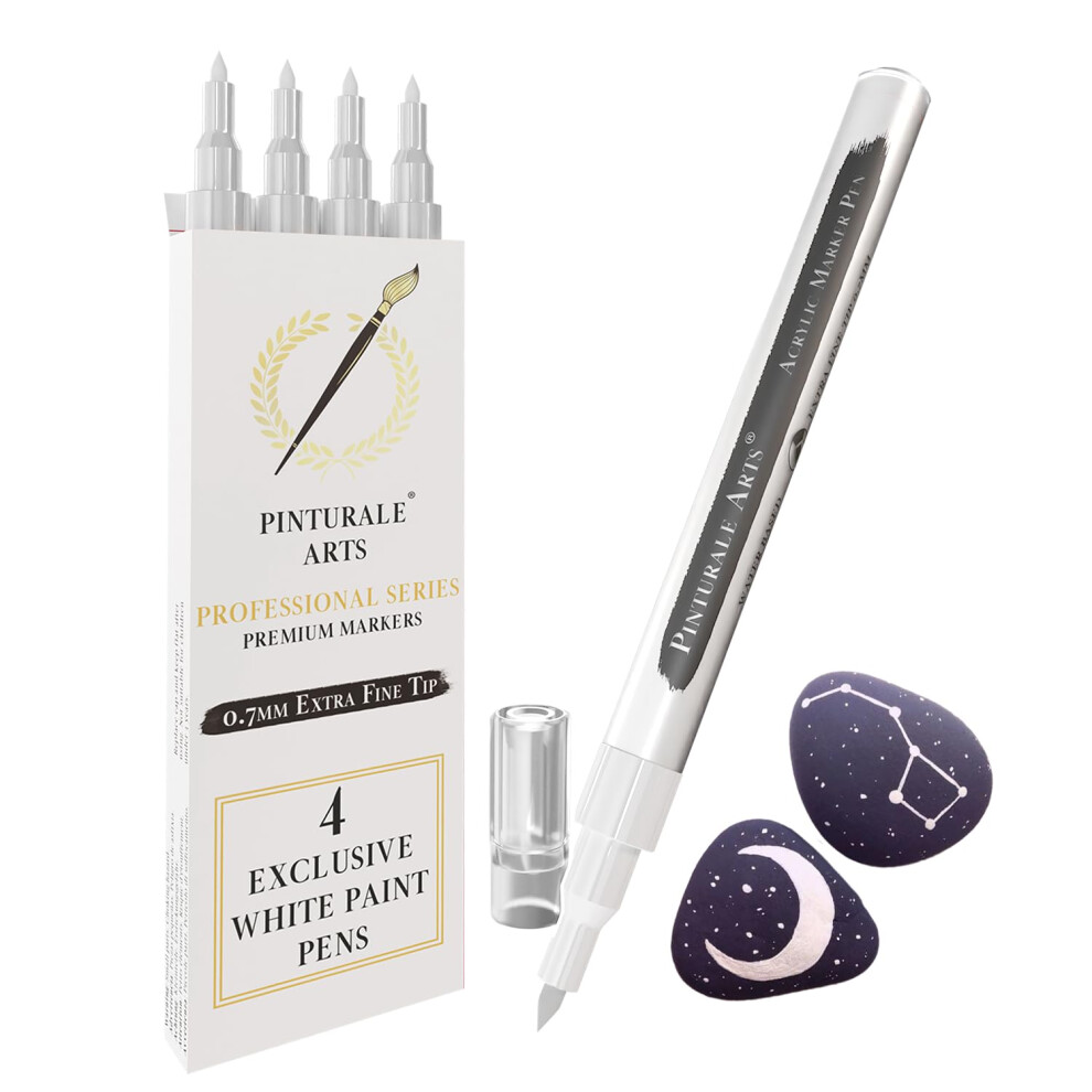 Stylos de peinture blanche     pointe fine | Lot de 4 stylos de peinture acrylique blanche     pointe fine de 0,7 mm | Marqueurs de peinture blanche