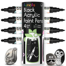 Funcils 4 Dual Tip Zwarte Verf Pennen - Fijne Punt & Medium - Zwarte Marker voor Stof, Hout, Steen, Canvas