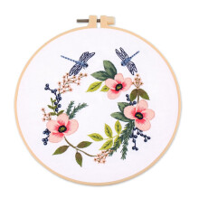 Meecaa Dragonfly Flower Insect Embroidery Kit Starter Set Hand Embroidery Set Pattern Printed Cross Stitch Set for Beginner Adults with Embroidery