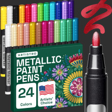 ARTISTRO 24 Metallic Markers with Medium Tip Metallic Acrylic Paint Pens Pre-Activated for Kids & Adults for Black Paper & Rocks