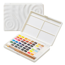 MEEDEN Watercolor Paint Set 48 Colors in Portable Box Paint Kit with Brush Palette and Art Supplies Customizable Color Blocks Travel Watercolor Se