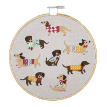 Trimits Embroidery Hoop Kits - 15cm 6 Beginner Starter Set Includes Bamboo Hoop Threads Cloth Needle Backing & Instructions Dogs