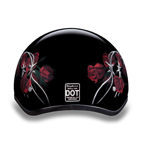 Daytona HELMETS Motorcycle Half Helmet Skull Cap- Barbed Roses 100% DOT Approved 2