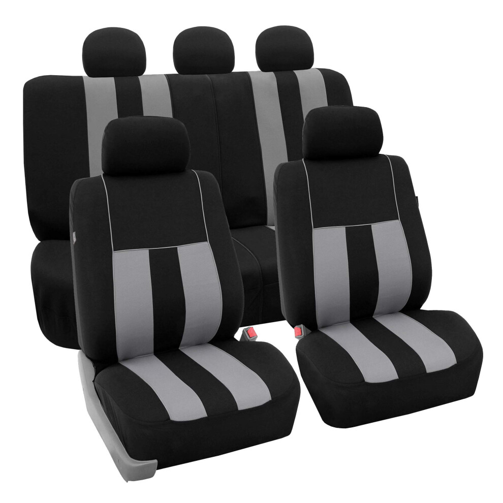 Fh Group Car Seat Cover Full Set Striking Striped Car Seat Covers With Front Seat Covers And Rear Split Bench Car Seat Cover Universal Fit Interi Gray 196342001154