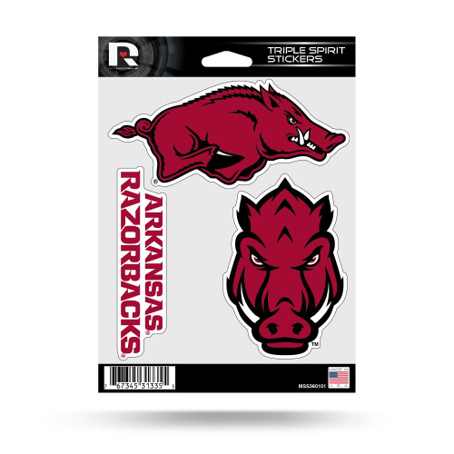 Rico Industries NCAA Arkansas Razorbacks Conjunto de Autocolantes Triplos