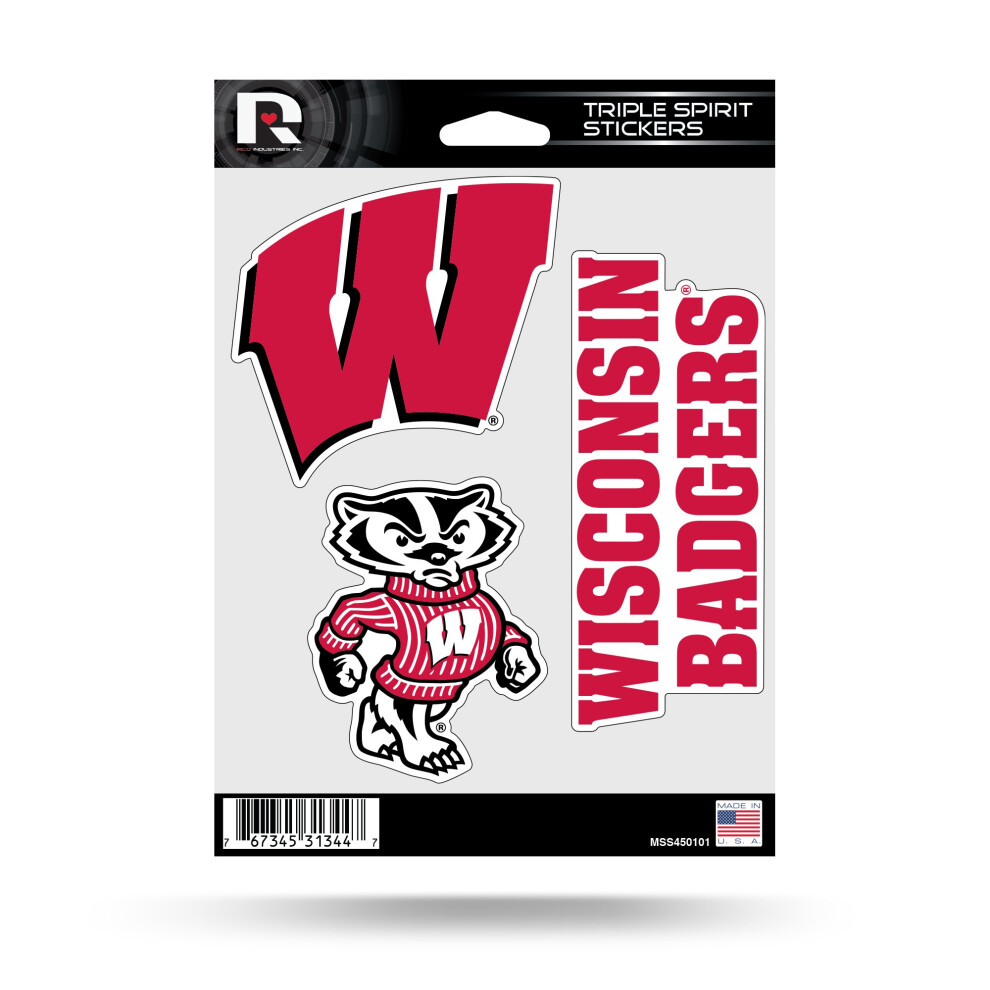 Rico Industries Ncaa Wisconsin Badgers Die Cut 3-Piece Triple Spirit Sticker Sheet 767345313447