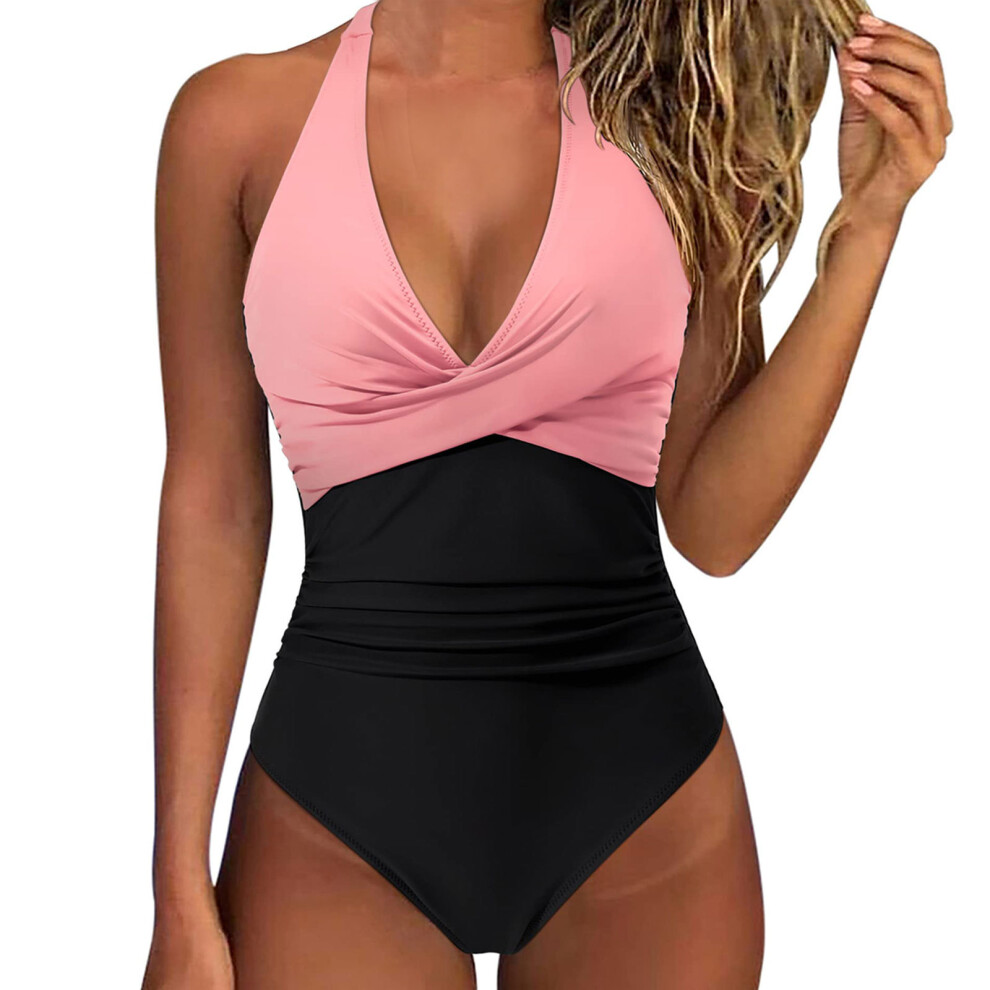 (pink & black, XXL) Womens One-Piece Swimsuit Cross-Back Tie Design Sexy & Stylish Swimwear-image-OPC-PGC2DQK-NEW