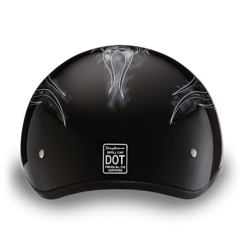 Daytona HELMETS Motorcycle Half Helmet Skull Cap- Skull Flames Silver 100% DOT Approved 2