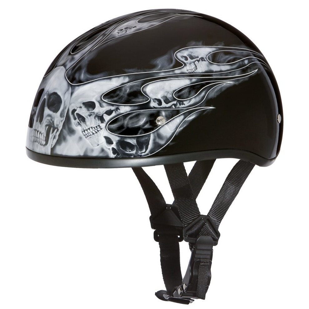 Daytona Helmets Motorcycle Half Helmet Skull Cap- Skull Flames 100% Dot Approved Silver 817920029840
