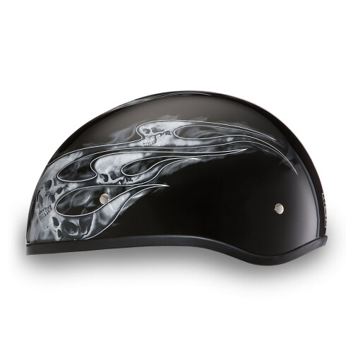Daytona HELMETS Motorcycle Half Helmet Skull Cap- Skull Flames Silver 100% DOT Approved 1