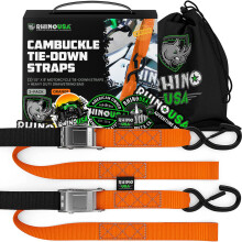 Sangles d'arrimage pour moto Rhino USA (lot de 2) - 3 sangles d'arrimage en acier à boucle à came, testées en laboratoire, résistance à la ruptur