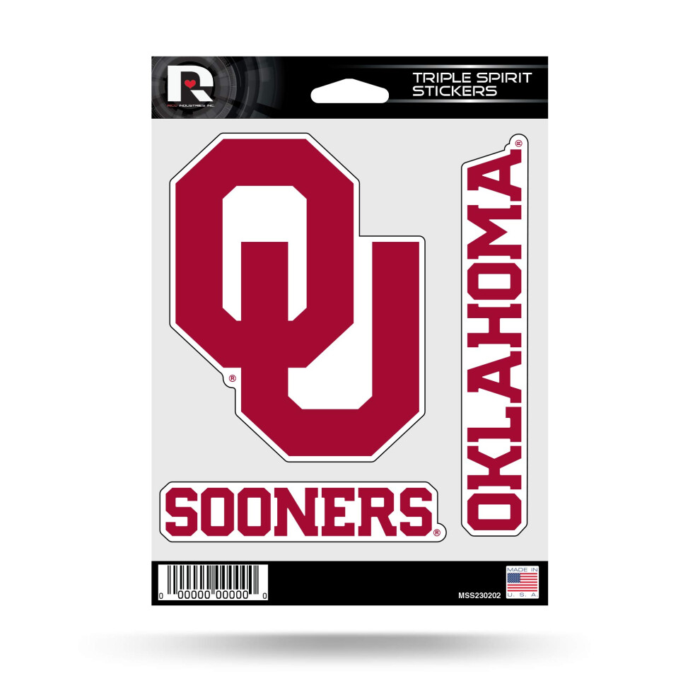 Rico Industries Ncaa Oklahoma Sooners Die Cut 3-Piece Triple Spirit Sticker Sheet 767345492661