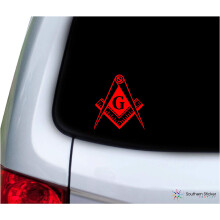 Southern Sticker Company Símbolo da Loja Maçónica 3.9x4.2 polegadas para Laptop carro Janela Caminhão - Fabricado nos EUA (vermelho)