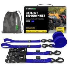 Rhino USA Ratelriemen Heavy Duty Kit (2-pack) - 1,6 inch x 8 voet (5 208lb breeksterkte) - Ultieme spanbanden met veiligheids-S-haken voor vrachtwage