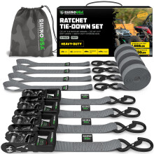 Rhino USA Ratchet Straps Heavy Duty Kit (4-pack) - 1,6 tum x 8 fot (5 208 lb brytstyrka) - Ultimata knytband med Safety S krokar fr lastbilar AT