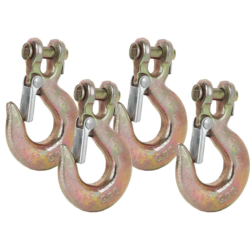 Aconnet 4Pcs 1/4 Inch Clevis Slip Hook 1/4 Inch Chain Hook With Safety Latch G70 Heavy Duty Forged Steel Towing Winch Hook 7800 Lbs Capacity 1 Inch 745681780215