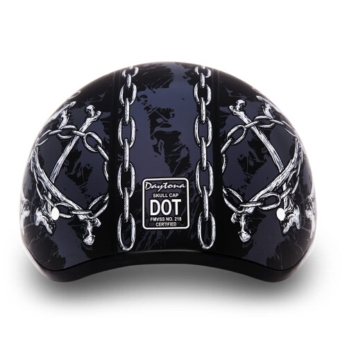 Daytona HELMETS Motorcycle Half Helmet Skull Cap- Skull Chains 100% DOT Approved 2