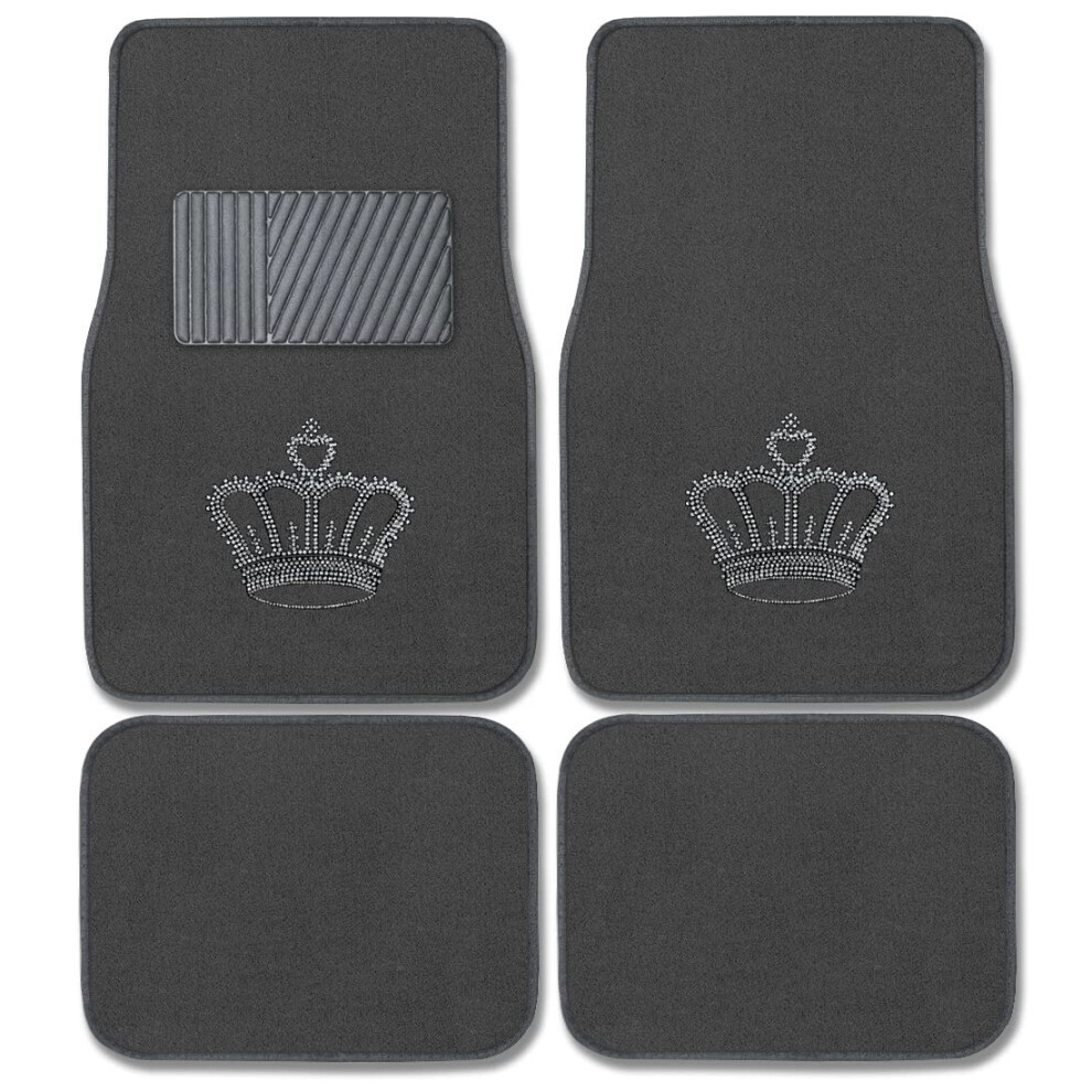 Carscover King Crown Crystal Diamond Bling Strass Studded Tapijt Auto Suv Vrachtwagen Vloermatten 4 Stuks - Houtskool-image