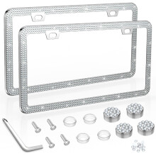 Del & pleje Bling nummerplade ramme krystal nummerplade dækning bil nummerpladeholder med rhinestone krystal diamant skrue sæt - 2 pack (White2)