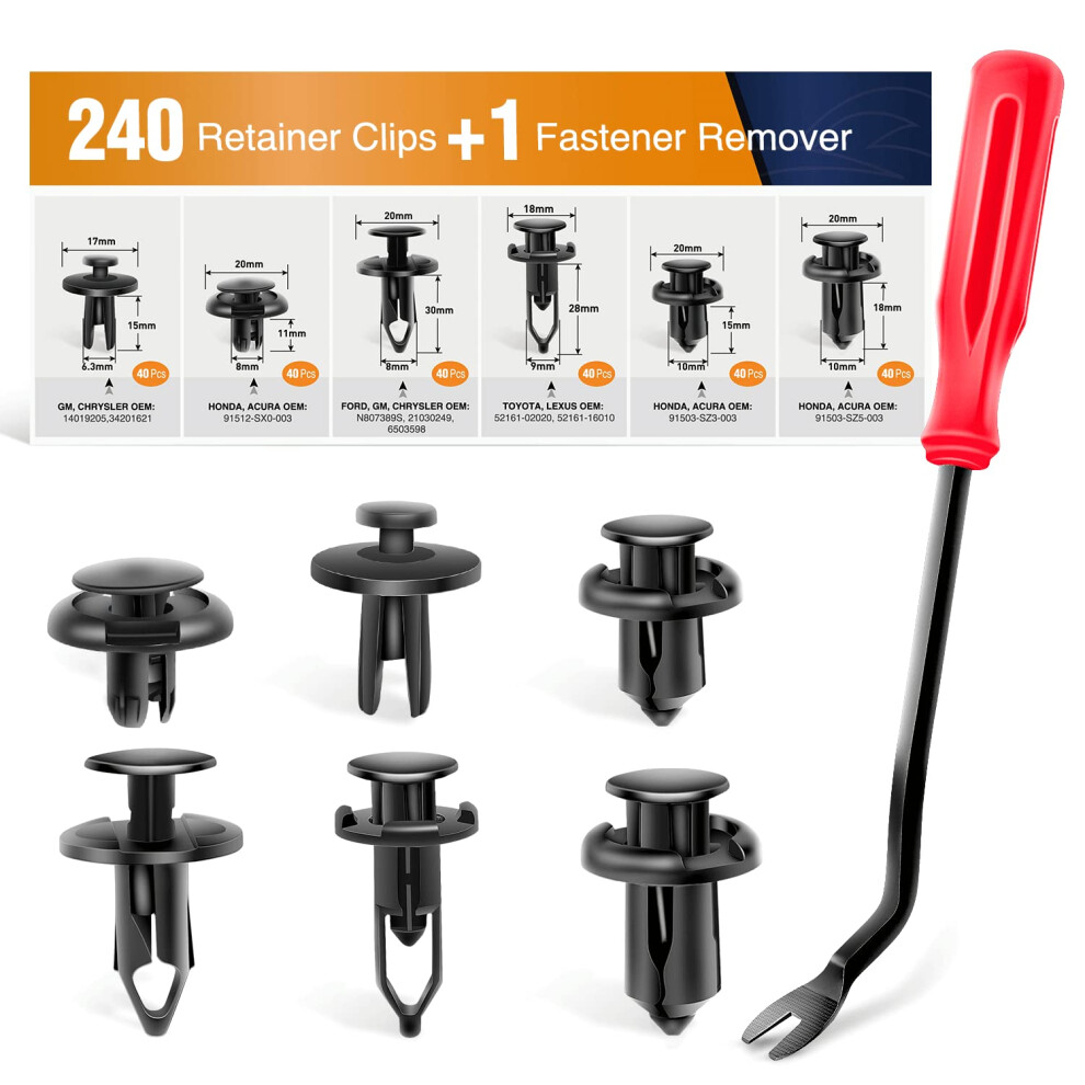 Gooacc 240Pcs Car Retainer 6.3Mm 8Mm 9Mm 10Mm Expansion Screws Replacement Kit Bumper Push Rivet Clips 1Pc Fastener Remover Black 812227034795