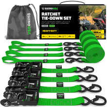 Rhino USA Ratelriemen Heavy Duty Kit (4-pack) - 1,6 inch x 15 voet (5 208lb breuksterkte) - Ultieme spanbanden met veiligheids-S-haken voor vrachtwag