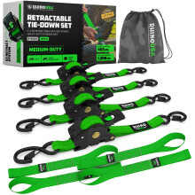 Rhino USA Retractable Ratchet Straps (4-Pack) - 1 Inch x 10 Feet (1 209lb Break Strength) - Heavy Duty Auto Self Retracting Tie Down Straps for Truck